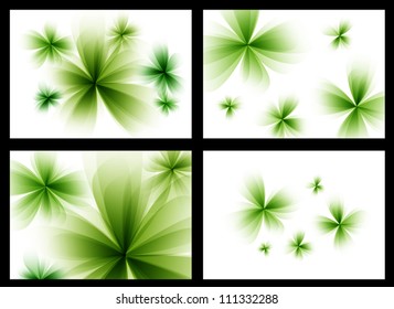 Abstract stylized green vector flowers set.
