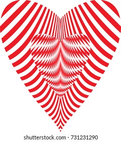 Abstract stylized heart of red distorted stripes and twisted lines. Vector illustration.