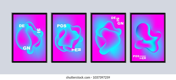 Abstract stylized holographic fluid poster design template. With various shape and color.
