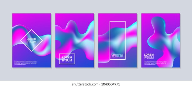 Abstract stylized holographic fluid poster design template. With various shape and color. Liquid color shapes for composition backgrounds.