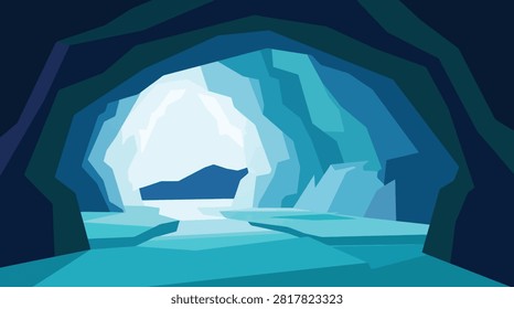 Abstract stylized ice cave interior with interior abstract entrance formation