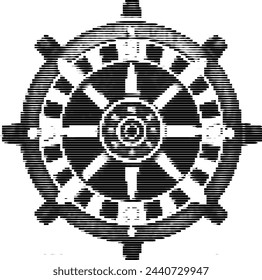 Abstract stylized illustration in a circular frame.