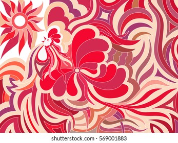 Abstract stylized image of a rooster in red tones
