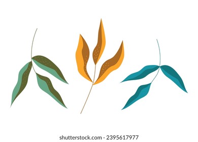 Abstract stylized leaves on branches. Modern vector illustration