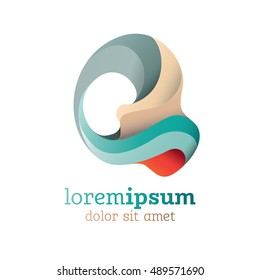 Abstract and stylized letter Q emblem, creative design element, colorful flowing layers with realistic light effect and cool color palette