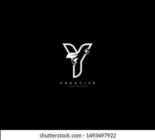 abstract stylized linear curve flourishes monogram Y logo
