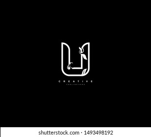 abstract stylized linear curve flourishes monogram U logo