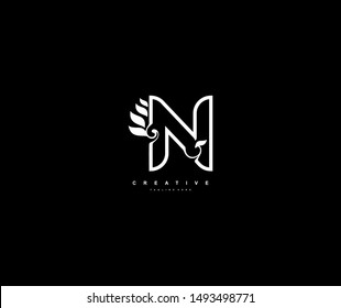 abstract stylized linear curve flourishes monogram N logo