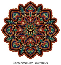 Abstract stylized mandala on a white background. Vector 
round design element. Rich dark oriental ornament.