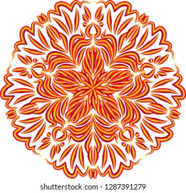 Abstract stylized mandala pattern. Round decorative ornament design in warm colors. Vector illustrations.