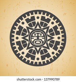 Abstract stylized maya sun symbol on beige background