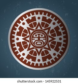 Abstract stylized maya sun symbol on dark blue background
