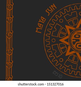 Abstract stylized maya sun symbol on black background