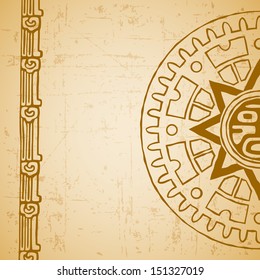 Abstract stylized maya sun symbol on beige background