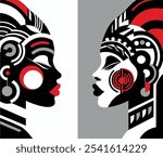 Abstract, stylized, native traditional african womans, flat illustration.