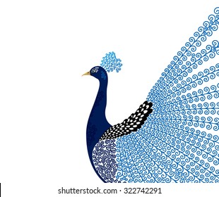 Abstract stylized peacock greeting card. Invitation. Vector illustration