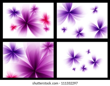 Abstract stylized purple vector flowers set.