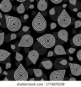 abstract stylized retro black and white background with rain drops seamless pattern design