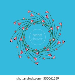 Abstract stylized roses frame. Vector flowers background. Floral decorative illustration in modern style
