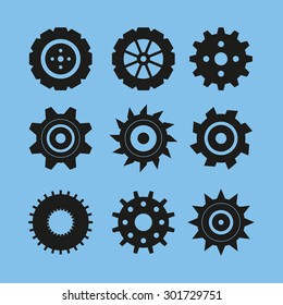 Abstract stylized screw-nuts; Set of screws  on blue background