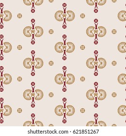 Abstract stylized seamless pattern water lilies or lotus with leaves in japanese or chinese style.