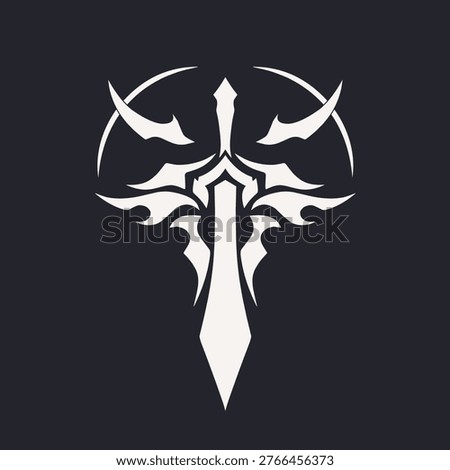 Abstract Stylized Sword Emblem Graphic on Dark Background