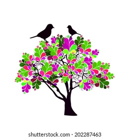 Abstract stylized tree with birds. Vector