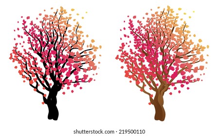 Abstract stylized tree with colorful leaves for season of autumn.