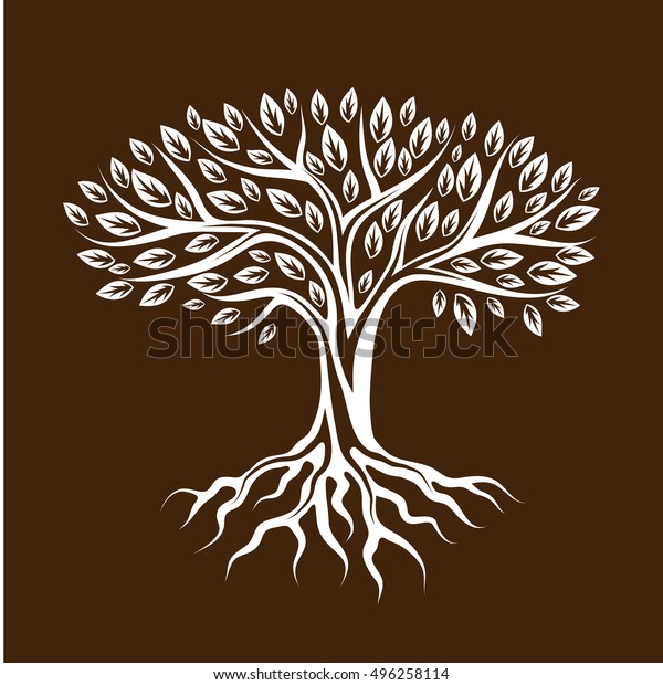 根と葉を持つ抽象的な様式の木 自然なイラスト のベクター画像素材 ロイヤリティフリー