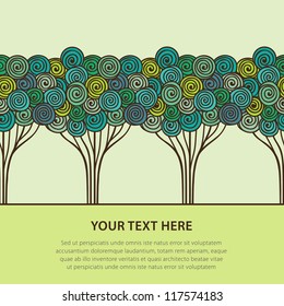 Abstract stylized trees. Seamless border. Vector illustration