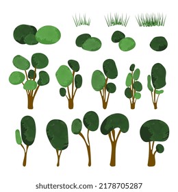 Abstract stylized trees set vector illustration isolated on white background