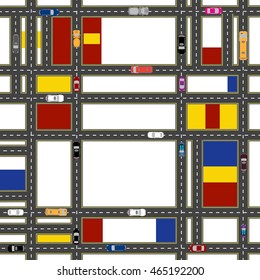 Abstract stylized urban neighborhoods. The movement of vehicles on city streets. Vector illustration