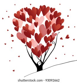 Abstract stylized valentines day tree with hearts, vector illustration.