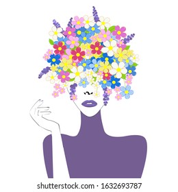 Abstract stylized woman with flowers in her head