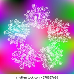 Abstract stylized wreath on colorful background, vector design element.