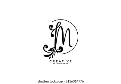 Abstract Stylsih Artistic Floral Monogram M Logo
