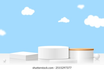Abstractas fondo sutil. Vector de fondo gris y blanco de la plataforma de la hoja 3d renderizado con el soporte del podio para exhibir la exhibición blanca del fondo de la exhibición de la etapa 3d de los productos cosméticos