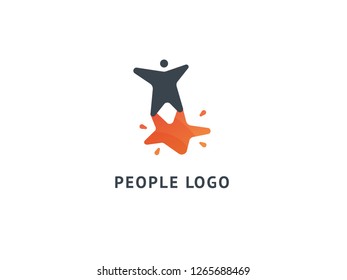 Abstract success logo vector design. Winner, star man, celebrity, business, active lifestyle, team work, gym logotype. Editable Design Happy people and star logo. Fitness, sport web icon.