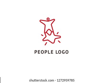 Abstract success logo vector design. Winner, star man, celebrity, business, active lifestyle, team work, gym logotype. Editable Design Happy people and star logo. Fitness, sport web icon.