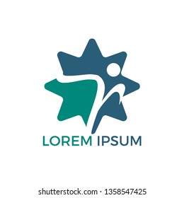 Abstract success logo vector design. Happy human and star logo design.  Fitness and health logo concept design.
