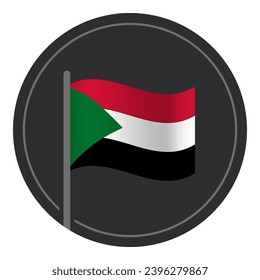 Resumen Icono plano de bandera de Sudán en círculo aislado en fondo blanco