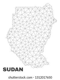 Abstract Sudan map isolated on a white background. Triangular mesh model in black color of Sudan map. Polygonal geographic scheme designed for political illustrations.