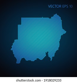 Abstract Sudan map template made from blue diagonal lines on dark background. Vector illustration EPS10.