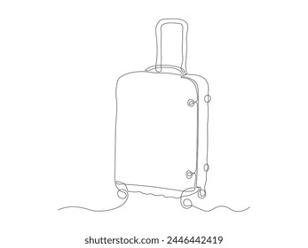 maleta abstracta sobre ruedas, dibujo de mano de arte de una sola línea continua boceto