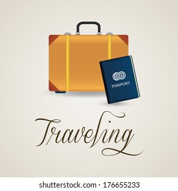 abstract suitcases and passport on a white background