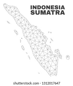 Abstract Sumatra map isolated on a white background. Triangular mesh model in black color of Sumatra map. Polygonal geographic scheme designed for political illustrations.