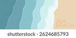 Abstract summer background with art illustration of sea beach top view. Tropical coast landscape with beautiful calm relaxing seashore beach on a nice sunny day