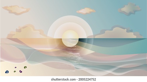 Abstract summer background. Beach in the morning. Sun sea and clouds

