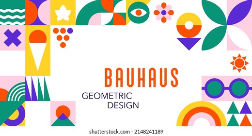 Abstract summer background. Bright banner with simple geometric shapes. Bauhaus design. Vector illustration.