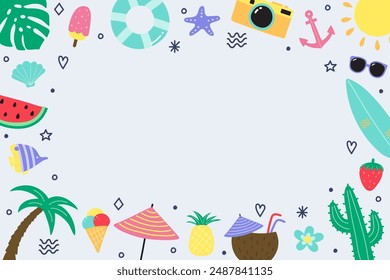 Abstract summer background with colourful elements. Vacation design. Vector illustration